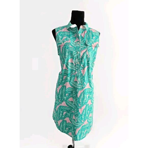 Vineyard Vines Dresses & Skirts - Vineyard Vines Green & Pink Banana Leaf Margo Shirt Dress Size 10 EUC